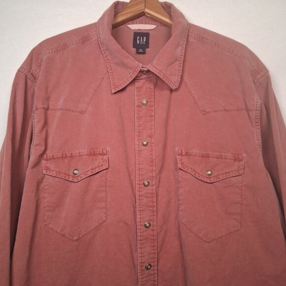 Vintage GAP Shirt Men XXL Salmon Pink Corduroy Western Wear Snap Up Long Sleeve - Picture 1 of 16